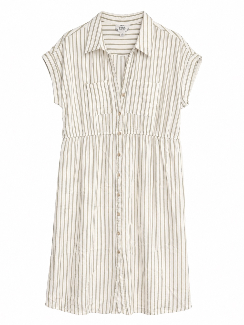 Striped Button-Front Casual Shirt Dress in Cream and Beige